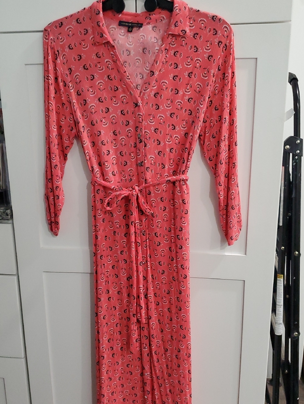 Adrienne Vittadini Coral Pink Patterned Shirt Dress